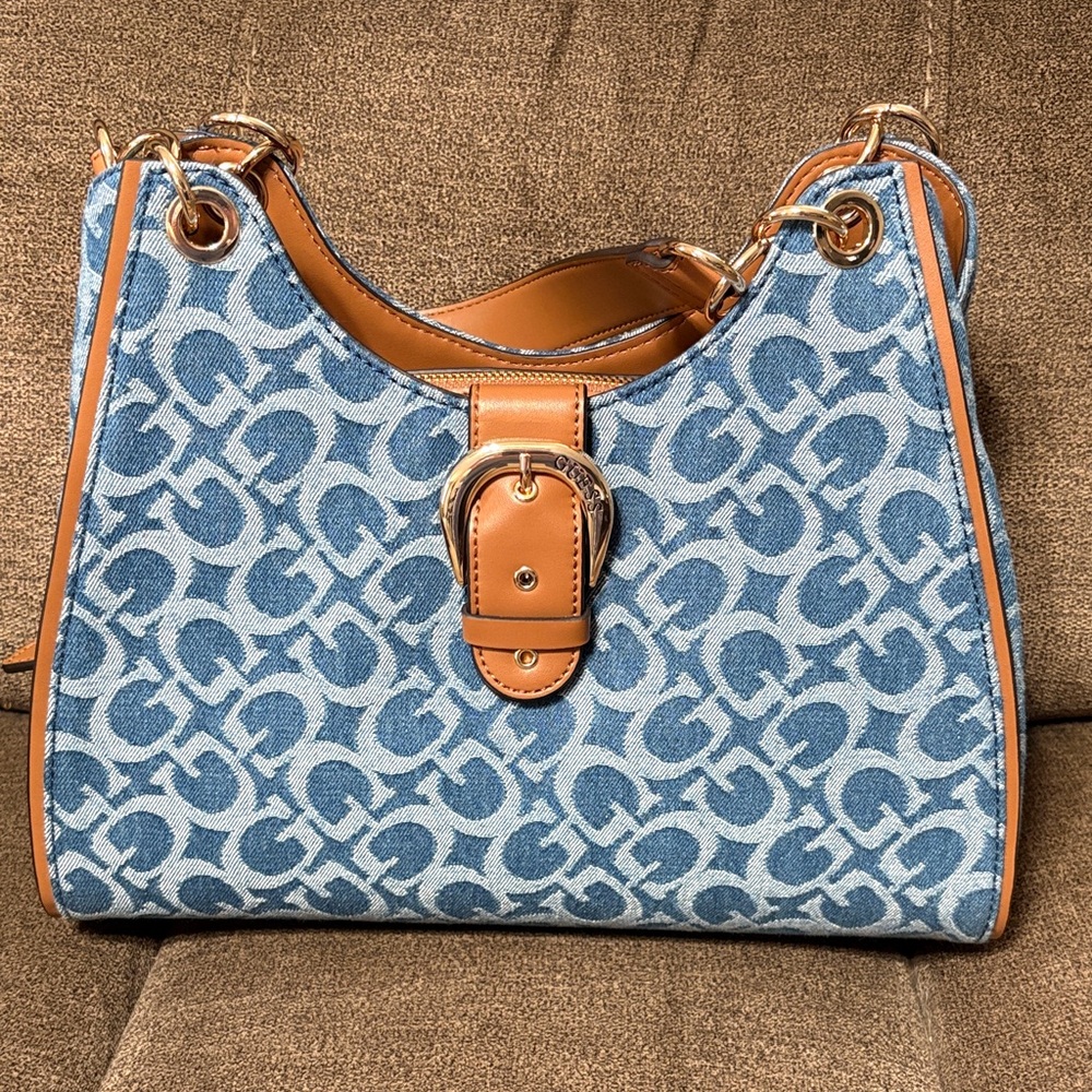 Guess Blue and Tan Shoulder Bag PLUS Matching Wallet